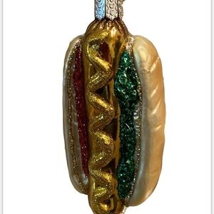 Old World Christmas Hot Dog Ornament Blown Glass Glitter Accents With Box